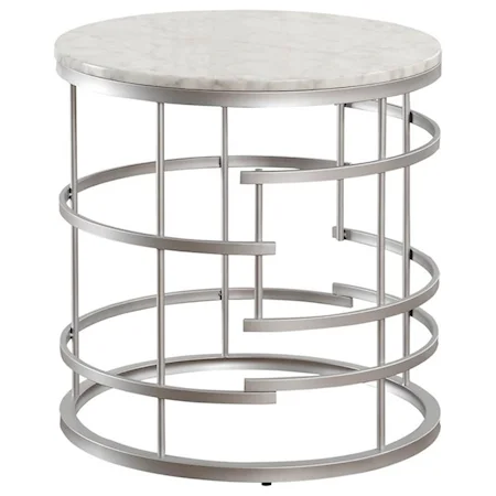 Glam Round End Table with Faux Marble Top